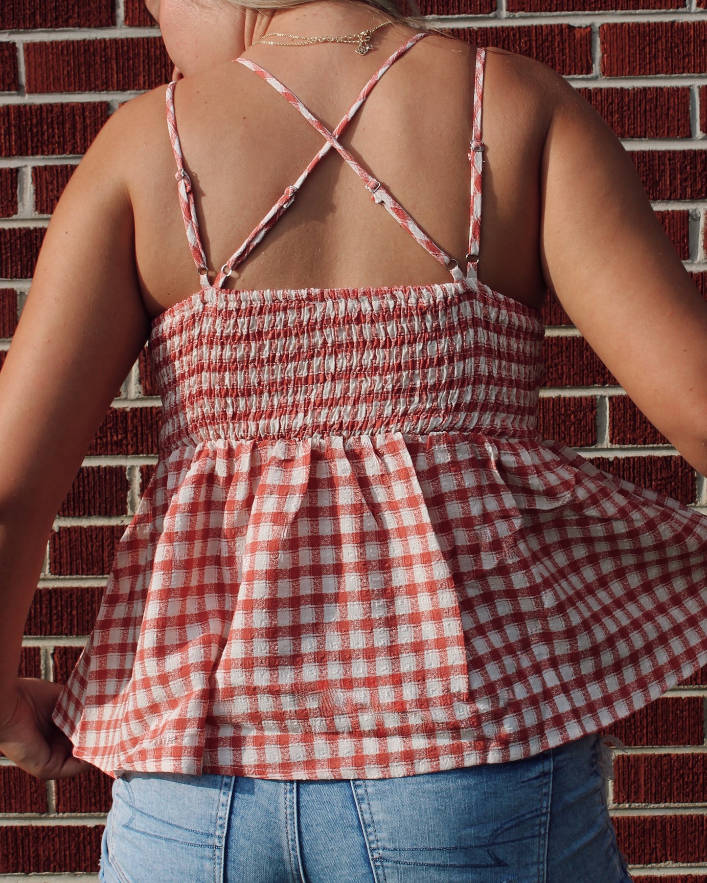 Rust And Lace Gingham Top